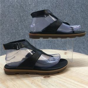 Sorel Women’s Black Leather Torpeda Ankle T-Strap Thong Sandals size 6.5